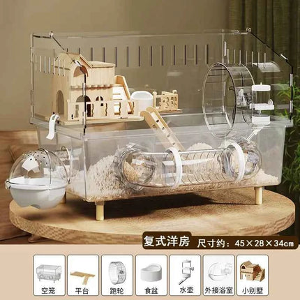 Large Acrylic Clear Hamster Villa Cage for Syrian Gold Teddy Bear Luxury Habitat Stackable DIY Habitat Terrarium