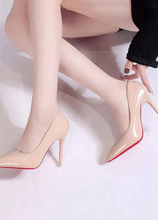 White Nude Pointed Toe Patent Leather High Heels Sexy Red Sole Party Prom Girl Pumps Minimalist Shallow Mouth Work Single Shoes