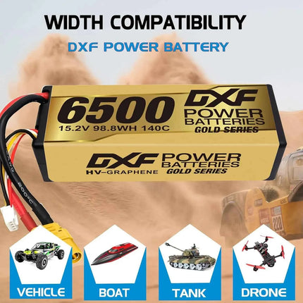 DXF 4S Lipo Battery 15.2V 6500mAh 140C XT90 Plug Hardcase LCG For 1/8 Buggy Graphene Truggy Offroad Car Boat Truck RACING