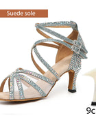 DKZSYIM Women's Latin Dance Shoes with Rhinestones - Salsa and Ballroom