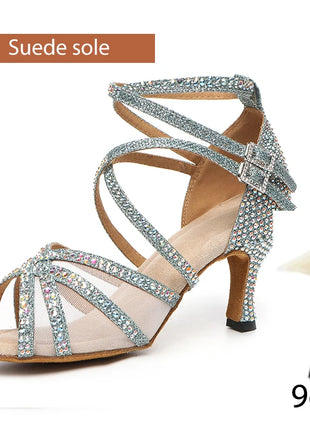 DKZSYIM Women's Latin Dance Shoes with Rhinestones - Salsa and Ballroom