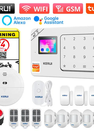 KERUI Sistema di Allarme Domestico Supporto Alexa, W184 Tuya Allarme di Sicurezza Domestica Intelligente 4G/WiFi Protezione Antifurto Senza Fili Sensore di Movimento PIR