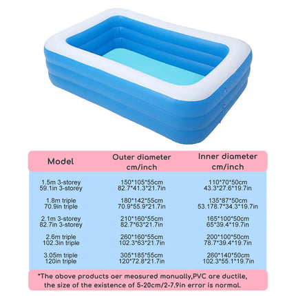 Piscina Gonfiabile Rettangolare Blu per Famiglie, 1 Pezzo, per Esterni, Spiaggia, Feste