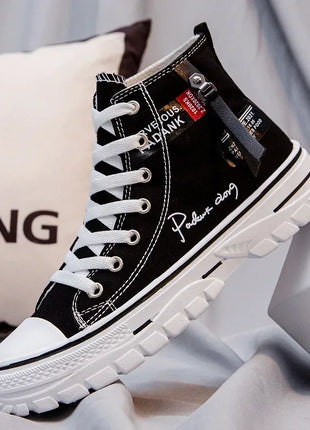 Men's Canvas Vulcanized High-Top Plateau Breathable Casual Sneakers Trainers Sturdy Sneakers