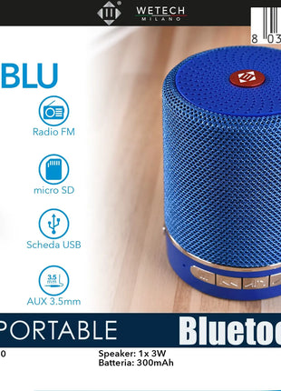 Altoparlante Bluetooth 5.0 Portatile in Tessuto, Mini Speaker Wireless 3W con Supporto Radio FM, Scheda TF, AUX, USB, per Uso Esterno