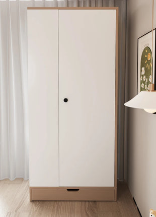Armadio 70*40*170cm, design a porta singola, con ripiani e cassetti, bianco puro/naturale
