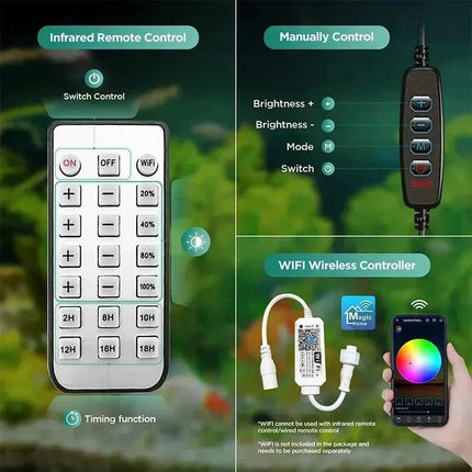 Lominie LED Aquarium Light, Planted Tank Light 4 Channels Remote Control 6500K  for Freshwater Fish Tank Refugium with Gooseneck