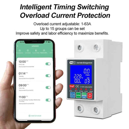 63A 230V WiFi Tuya Smart Earth Leakage Over Under Voltage Protector Relay Device Switch Smart Circuit Breaker APP Control