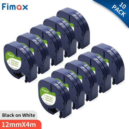 4/10PCS 91200 Compatible for DYMO LetraTag Label Tape  91220 91330 59421 Black on White 12mm*4m Paper for DYMO Label Printer