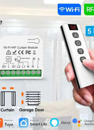 Interruttore per tende Wifi Rf Tuya Smart Life Modulo per tapparella 433 mhz 5-IN-1 Telecomando, per tende per porte e finestre del garage Alexa
