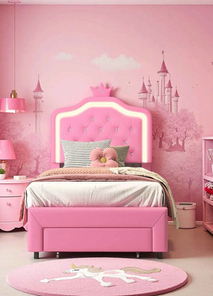 Rosahqnda Children's Bed 90 x 200 cm,Upholstered Bed with Slatted Frame Princess Bed,Girls Bed, Single Bed,Teenager's Bed,PU