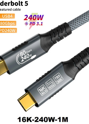 Cavo USB4 PD240W da 80 Gbps 16K tipo C per Thunderbolt 5 Cavo di ricarica rapida con funzionalità complete Trasferimento dati da USB C a C da 8K Thunderbolt4
