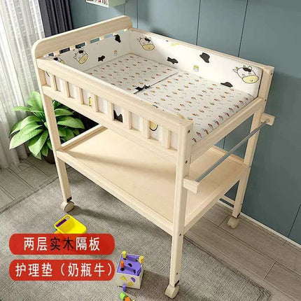 Baby Solid Wood Diaper Changing Table Multi-functional Bathing Massage Touching and Nursing Table for Newborns Movable