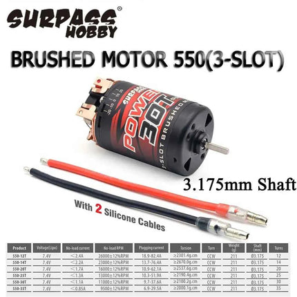 SURPASS HOBBY 550 3-Slot Brushed Motor 12T 14T 20T 25T 30T 35T 3.175mm Shaft for 1:10 Traxxas SCX10 RC Crawler KM2 Model Car