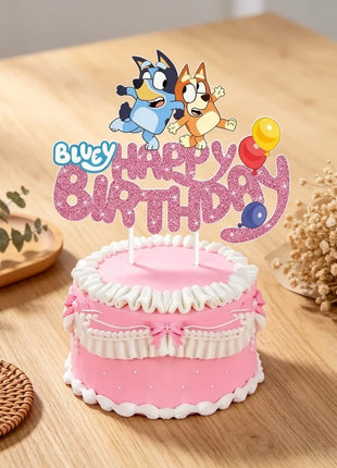 Decorazione per Torta Bluey e Bingo, Ornamento Cartoonesco, Decorazione per Feste di Compleanno, Atmosfera Festiva