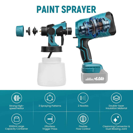 Cordless Paint Spray Gun For Makita For Dewalt For Milwaukee For Bosch 18V Battery Electric Rechargeable Sprayer Power Tool