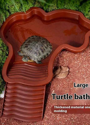 〔CC55〕Reptiles Water Dish With Anti-Slip Imitation Rock Ladders Food Water Bowl For Turtle Lizards Gecko Small Pet Supplies