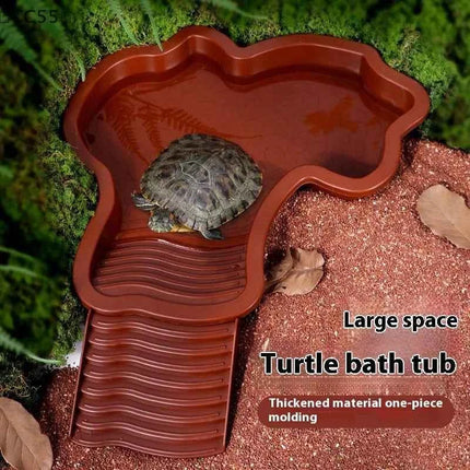 〔CC55〕Reptiles Water Dish With Anti-Slip Imitation Rock Ladders Food Water Bowl For Turtle Lizards Gecko Small Pet Supplies