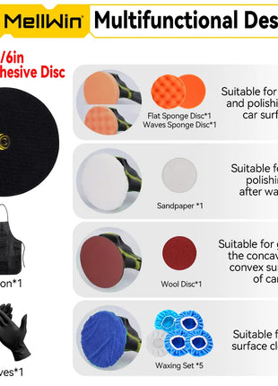 MELLWIN 150mm Cordless Electric Car Polisher 8 Adjustment Car Polishing Waxing Sanding Power Tool For Makita 18V Battery Pin