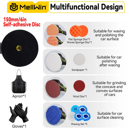 MELLWIN 150mm Cordless Electric Car Polisher 8 Adjustment Car Polishing Waxing Sanding Power Tool For Makita 18V Battery Pin