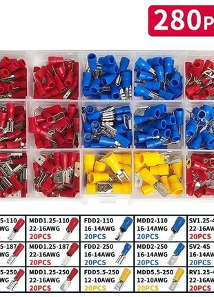 Assorted Electrical Crimp Terminal Kit 280/1500pcs - Cold Pressed Male Female Quick Connect Lugs for DIY & Repairs