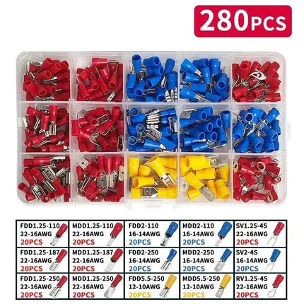 Assorted Electrical Crimp Terminal Kit 280/1500pcs - Cold Pressed Male Female Quick Connect Lugs for DIY & Repairs