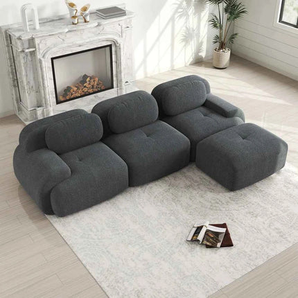 Modular Corner Cord Fabric Sofa - No Assembly Required, Extra-wide Armrests, 32D High Elastic Upholstery, Ergonomic Cozy Couch