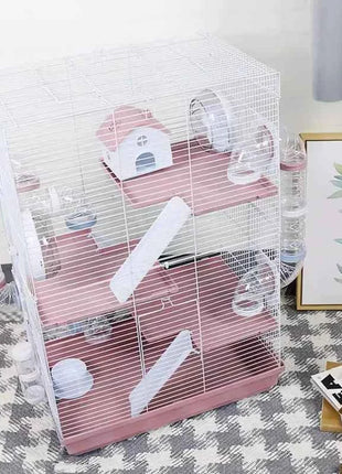 Large Multi-Level Hamster Cage with Tunnels, Spacious & Ventilated Syrian Hamster Habitat, Fun Interactive Pet Home
