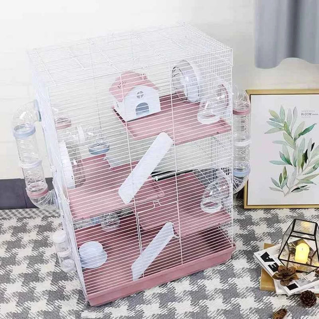 Large Multi-Level Hamster Cage with Tunnels, Spacious & Ventilated Syrian Hamster Habitat, Fun Interactive Pet Home