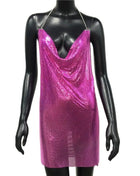 2023 Sexy Clubwear Backless Sequin Short Dress for Women Cocktail Metallic Split Mesh Harness Body Chain Club Low Cut Mini Dress