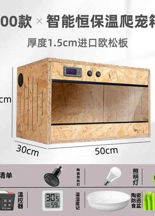 Wooden Reptile Terrarium with Dual-Temperature Control&Glass Doors Intelligent Gecko/Lizard Habitat for Pet Breeding and Display