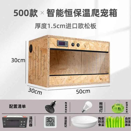 Wooden Reptile Terrarium with Dual-Temperature Control&Glass Doors Intelligent Gecko/Lizard Habitat for Pet Breeding and Display