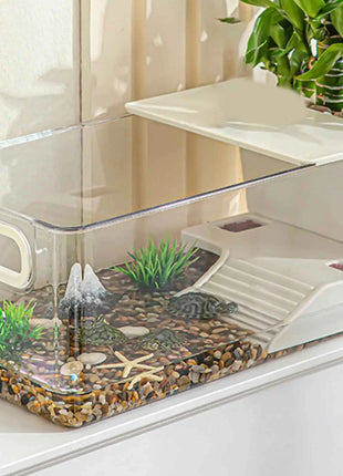 Turtle Tank Turtle Cage Clear Area Habitat with Basking Stage for Crayfish Crabs Gecko Amphibians Fishes Small Pets Enclosure