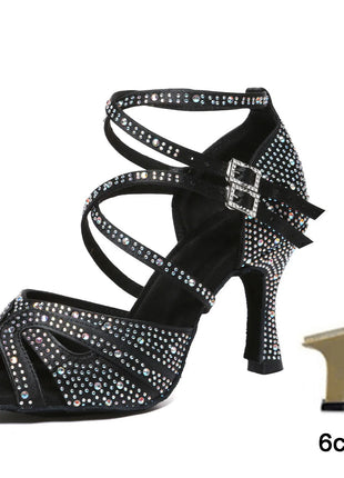 DKZSYIM Women's Latin Dance Shoes with Rhinestones - Salsa and Ballroom