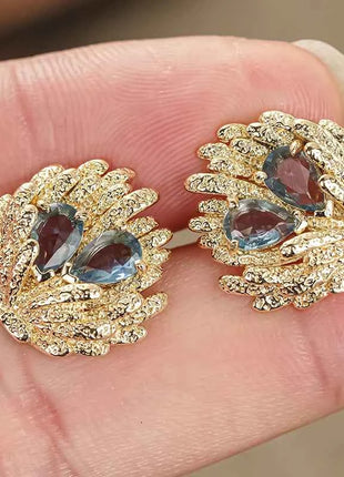 Orecchini a Forma di Conchiglia Huitan per Donne, Stile Oceano Fresco, Accessori di Lusso per Feste e Matrimoni, Gioielli alla Moda con Zirconi Blu Brillanti