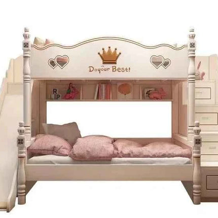Luxury Castle Princess Children Colourful Bunk Beds Kids' Beds Girl Bunk Bed Furniture Sets For Girls Hello Kitty With Slide