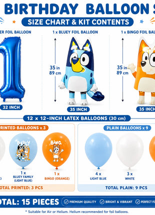 Set di Palloncini per Decorazioni Primo Compleanno Bluey, Palloncini in Foil Bluey e Bingo, Palloncini in Lattice, Accessori per Feste per Bambini e Bambine