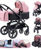 Multifunction 3 in 1 Baby Stroller with Car Seat and Sleeping Basket Baby Pram Lightweight Infant Pushchair Compact Folding Pram