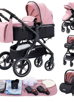Multifunction 3 in 1 Baby Stroller with Car Seat and Sleeping Basket Baby Pram Lightweight Infant Pushchair Compact Folding Pram