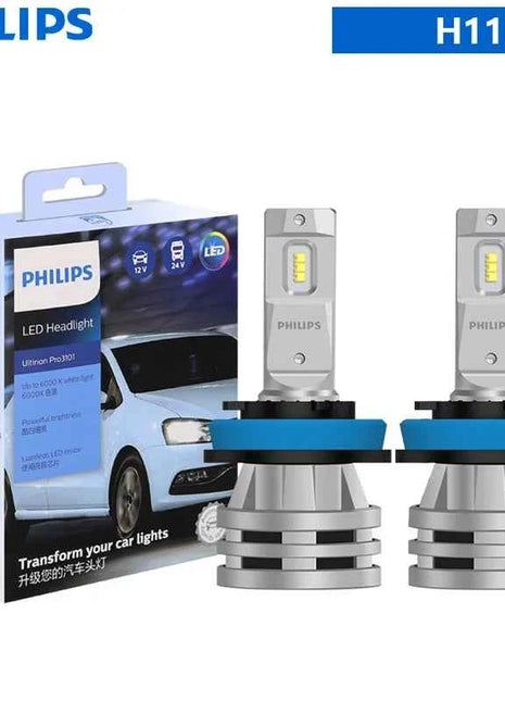 Philips LED H1 H3 H4 H7 H11 Ultinon Pro3101 12V/24V 6000K Bright White HB3 9005 HB4 9006 HIR2 9012 Auto Headlight LED Lamps, 2x