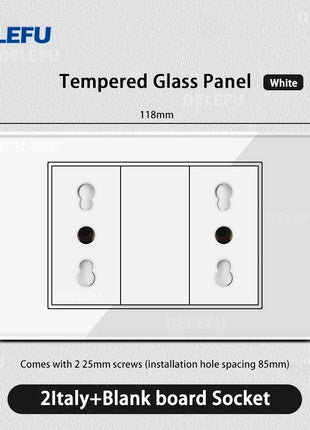 DELEFU Vetro temperato bianco Italia USB TypeC Presa a muro a ricarica rapida Schuko Tuya Wifi Smart Switch Sat TV Tel Campanello Cile