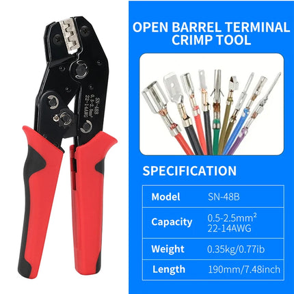 Per TAB 2.8/4.8/6.3 Terminali per auto SN-48B Pinze a crimpare 0.5-2.5mm2/23-13AWG Mascella ad alta precisione Filo Utensili manuali elettrici