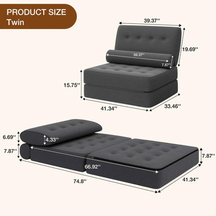 Folding Sofa Bed Sleeper Sofa Chair 3 in 1 Convertible Sofa Bed with 2 Pillows Foldable Couches Mattress with Back Support Floor