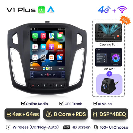 Junsun 9.7'' For Tesla Style Android Car Radio For Ford Focus 3 MK 3 2011-2019 Carplay Auto Stereo Multimedia Player 2Din 4G DSP