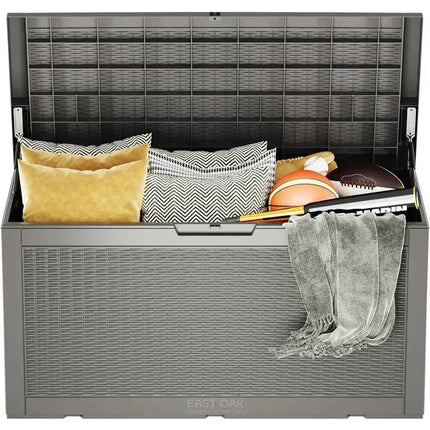 Outdoor Storage Box, 100 Gallon Deck Box, Waterproof Resin Storage Bench for Patio Cushions