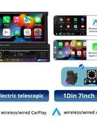 Car Radio Automatic Retractable Screen 7Inch 1Din Wireless CarPlay Android auto Car MP5 Video Player Bluetooth FM RDS USB AUX