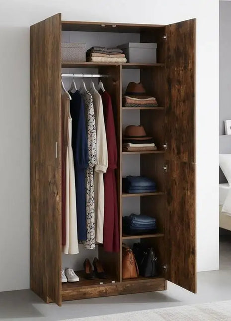 Armadio in Rovere Affumicato 90x52x200 cm con Ante Scorrevoli in Legno Ingegnerizzato, Ripiano e Asta Appendiabiti per Camera da Letto