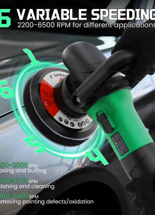 Lucidatrice per auto da 900W, 6 velocità 6500 giri/min, orbitale, con impugnatura a D e impugnatura laterale, per lucidatura, levigatura e sandatura