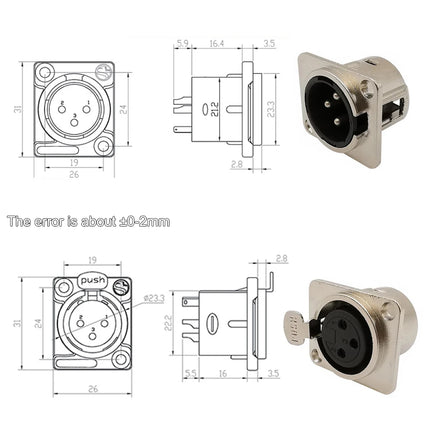 10 Pz 3 Pin XLR Maschio Femmina Montaggio A Pannello Telaio Spina Martinetti Presa Connettore Microfono MIC Cavo Terminale Custodia In Metallo Argento