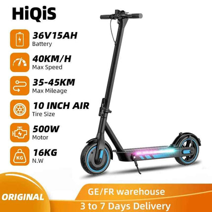 HiQiS V10 pro E-Scooter 600W Motor 36V15Ah 40KMH Speed 45KM Range 10inch Air Tire Foldable Electric Scooter For Adults with App